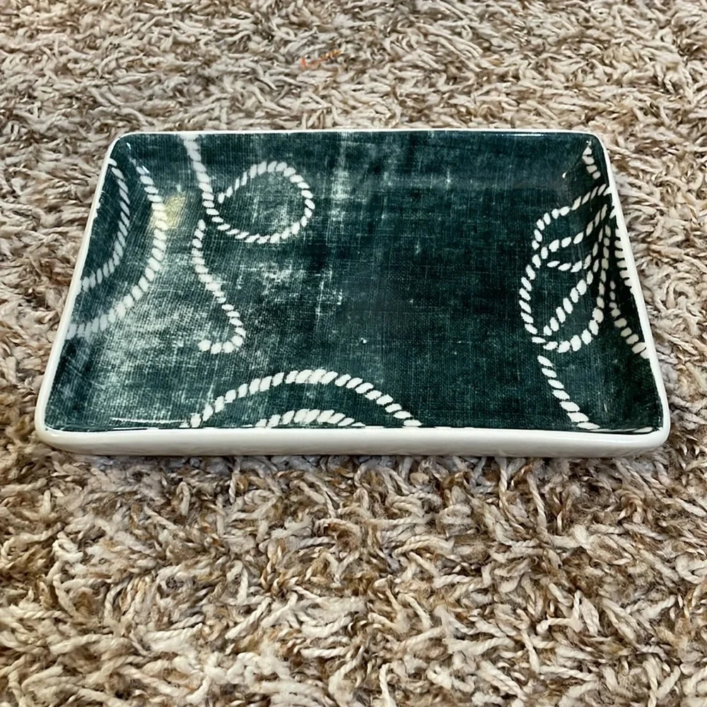 J. Crew Ceramics Catch All Tray Nautical Batik Rope - White & Teal